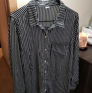 Old Navy Black/White Striped Button Blouse Sz XL